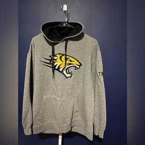 VINTAGE 5* ATHLETIC TIGERS 2XL GRAY HOODIE embroidered tiger sweatshirt terry